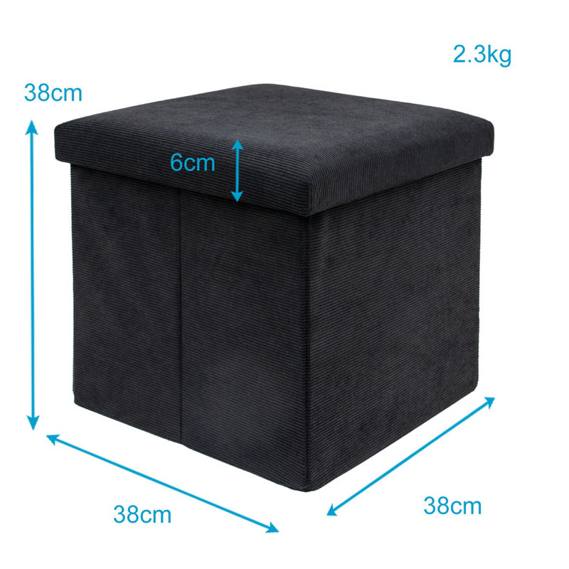 Rowel 38cm Wide Square Footstool Ottoman with Storage, Black