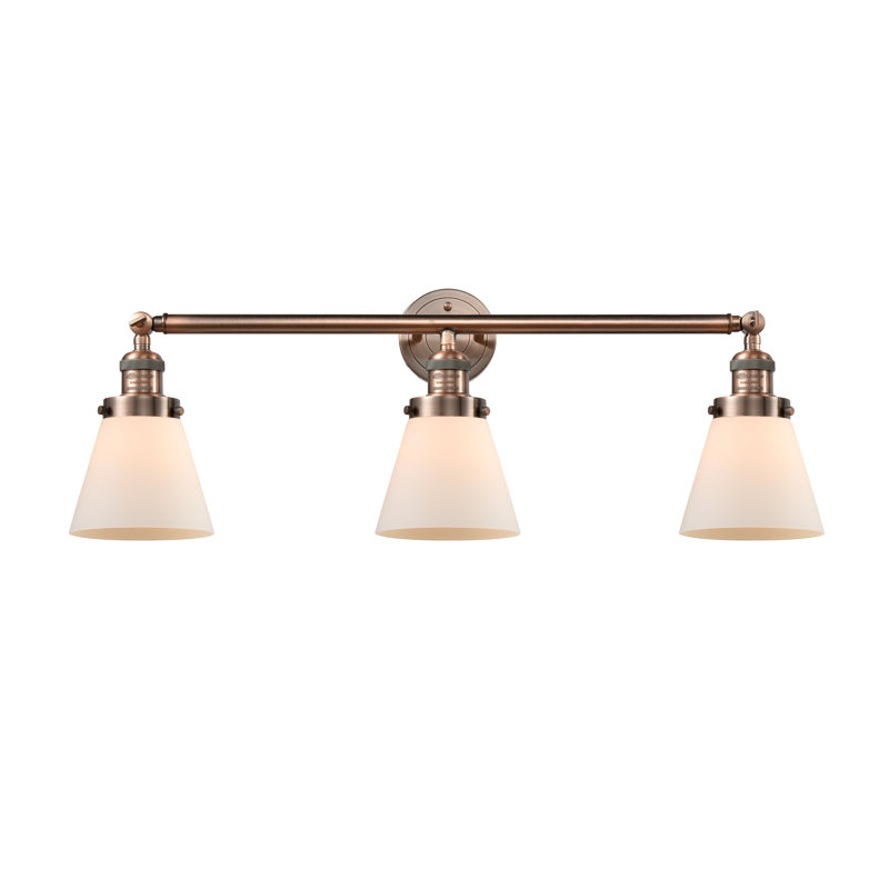 Andrews 3 - Light Dimmable Vanity Light, Matte White, Antique Copper, Bulb Not Included