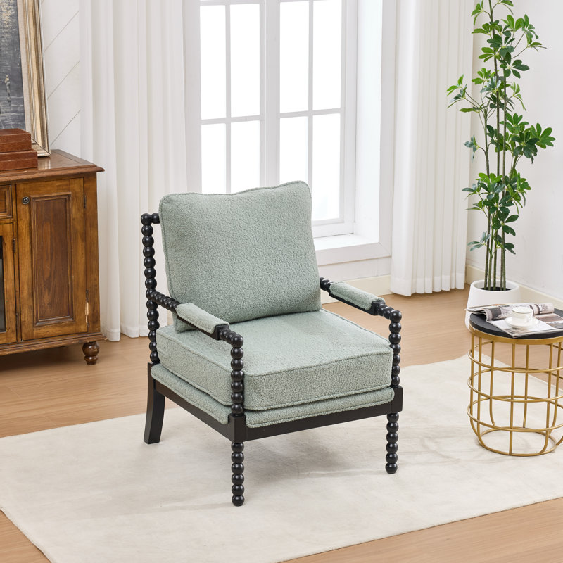Accent Chair With Turned Wood And Solid Frame, Green