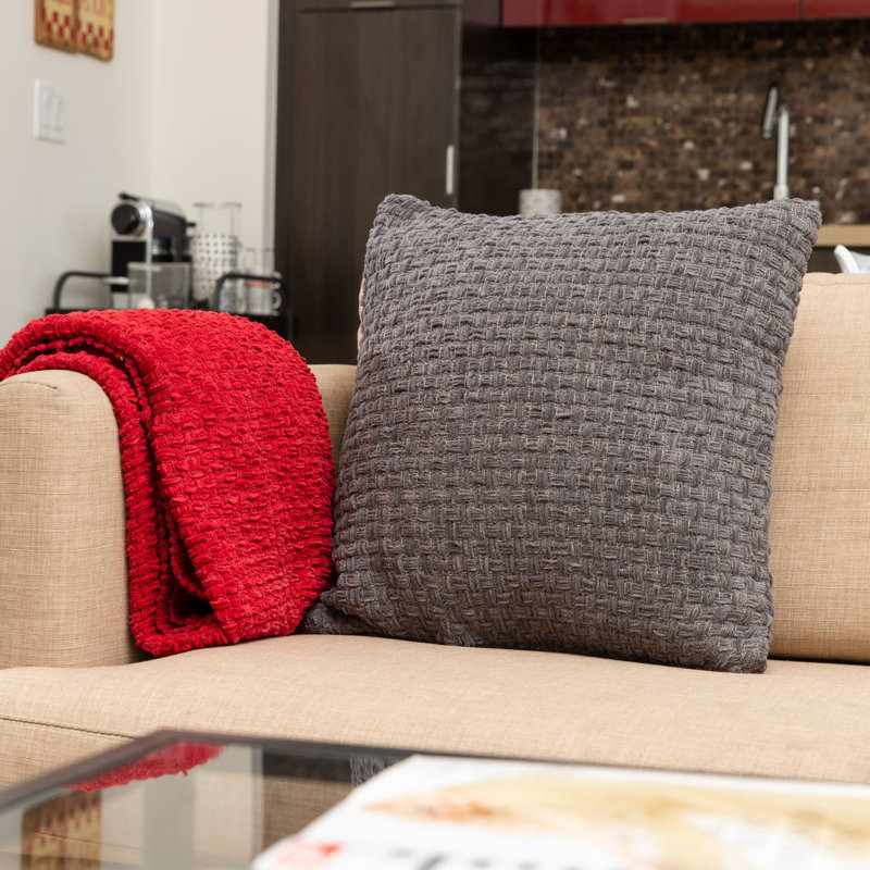 Housse et insert de coussin carré en coton chenille, Gris anthracite