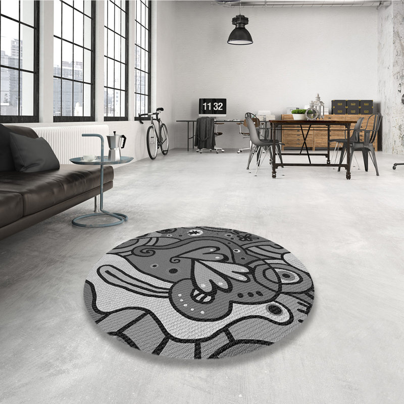 Tapis 100% à motifs lavables à la machine 2989 Pat694-GRY, Rond 4 pi
