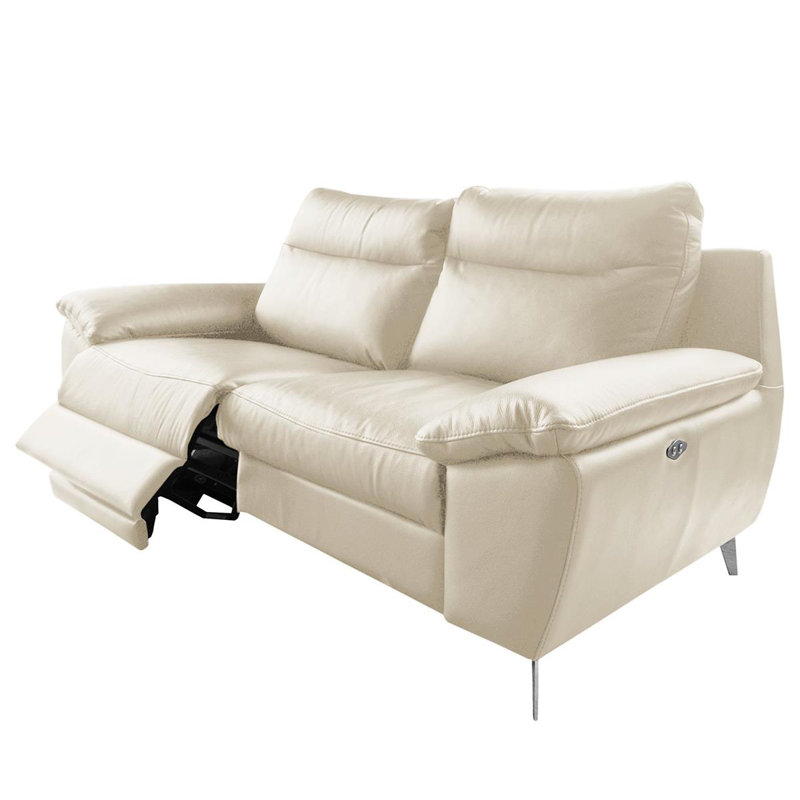 Edema Genuine Leather 2 Seater Reclining Sofa, Cream, 2
