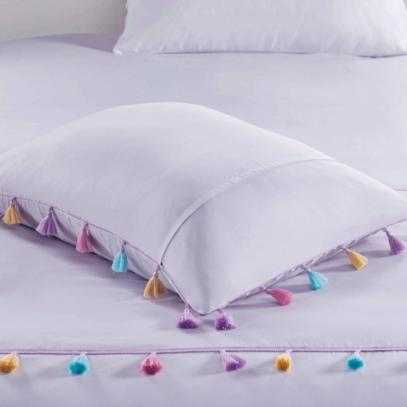 3 Piece Microfiber Embroidered Tassel Comforter Set Lavender Twin