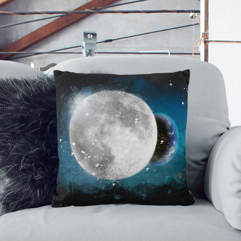 Earth Behind the Moon Cushion with Filling, 40cm H x 40cm W x 15cm D, White