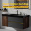 Meuble-lavabo moderne de 48 po de couleur noyer, lavabo noir mat, 1 porte, 2 tiroirs, panneau E1, laque à base d'eau E0, lavabo à comptoir à rebord profond de 4,7 po, installation facile et noir, mur