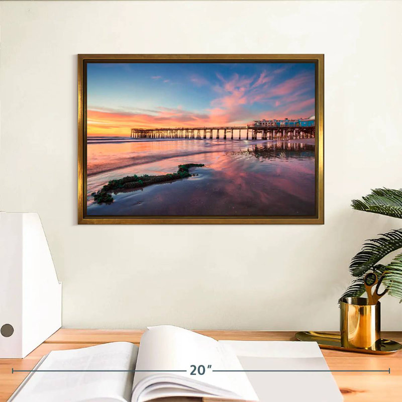 Lever de soleil à Cocoa Beach Pier, Cadre flottant doré, 13 po x 9 po