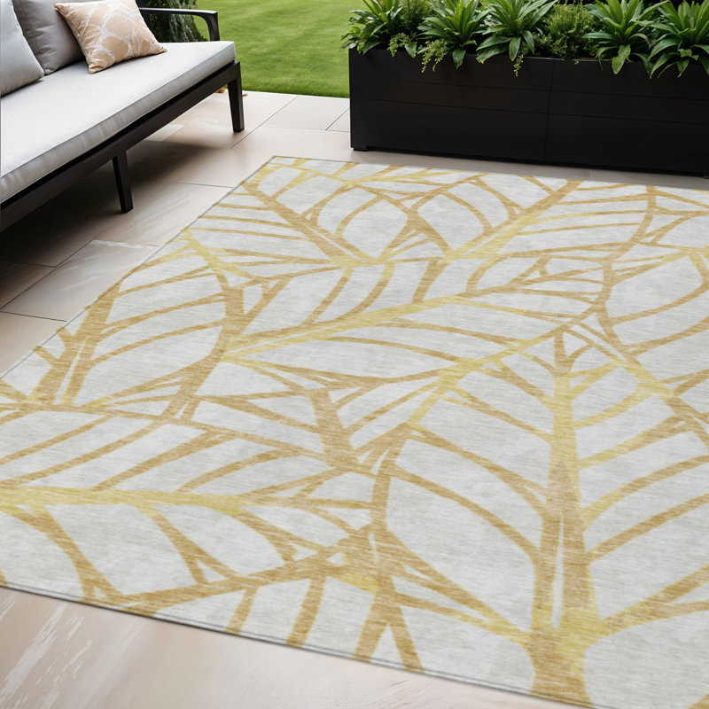 Tapis d'intérieur lavable floral beige 5 pi x 8 pi