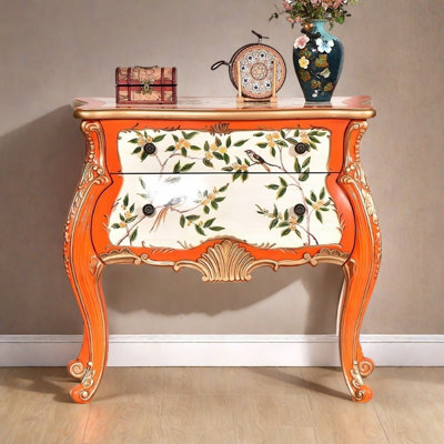 Commode d'entrée vintage à deux tiroirs peinte à la main