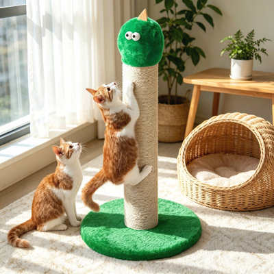Griffoir pour chat en forme de monstre, en sisal naturel avec jouet suspendu pour chats d'intérieur
