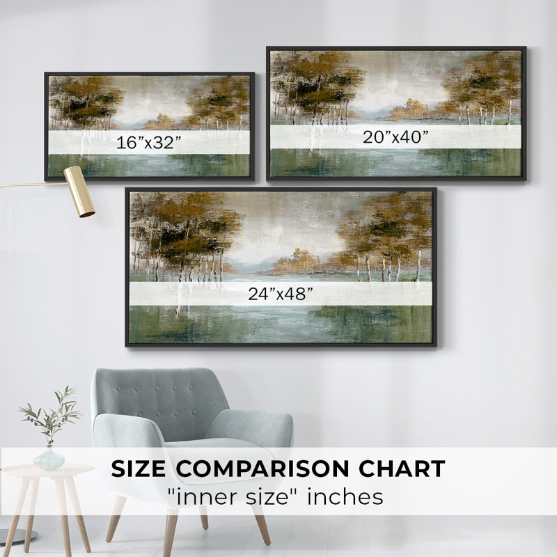 «Fall Birch River» - Toile tendue avec châssis encadré - Prêt à être accroché, Noir, H 21 po x l 41 po