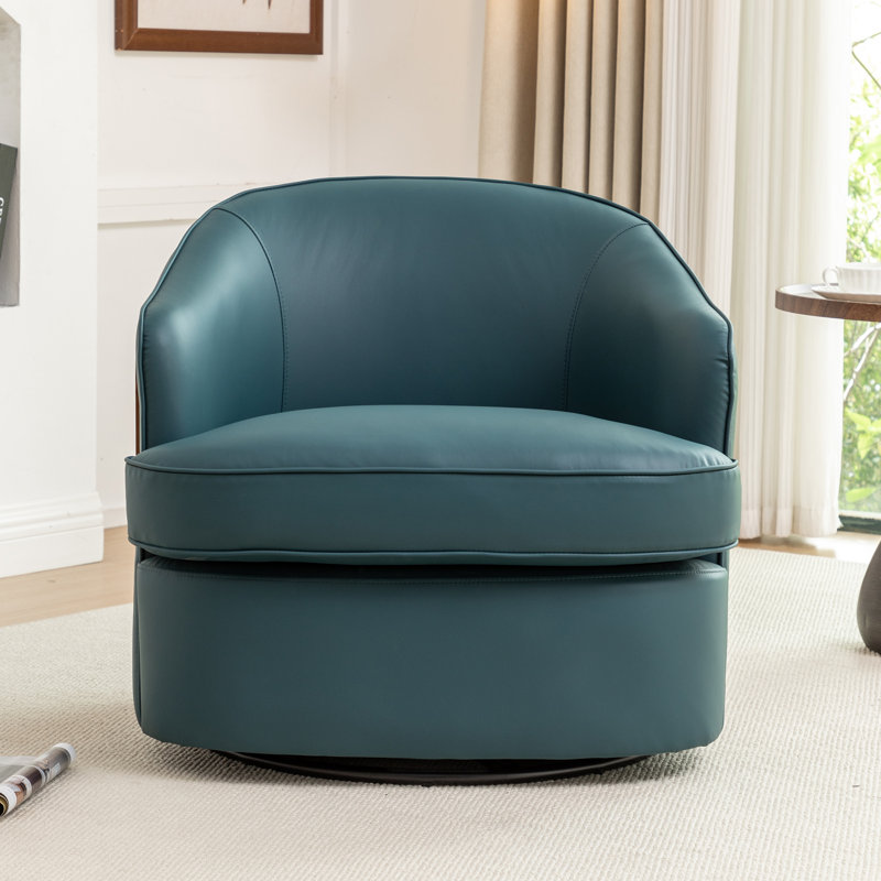 Faux Leather Swivel Barrel Chair, Blue