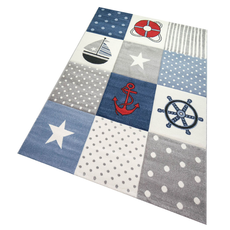 Eastvale Machine Woven Grey/Blue/Red Rug, Rectangular 160 x 230cm