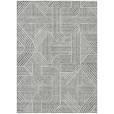 Tapis intérieur lavable abstrait gris et ivoire 8 pi x 10 pi