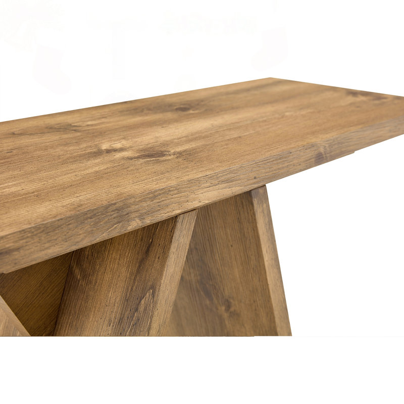 Console Mid-Century avec base en V, Bois naturel