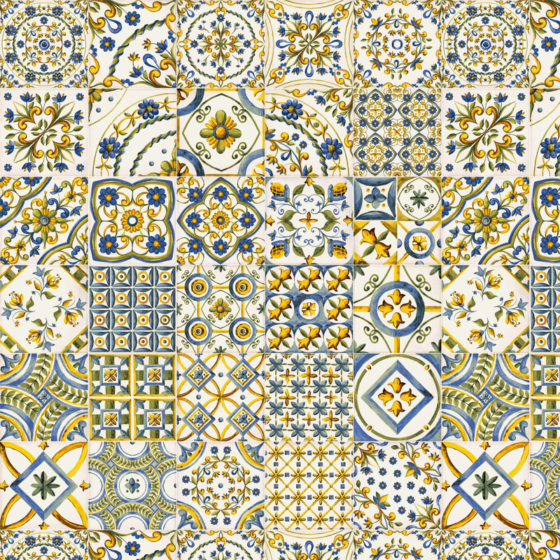 Carreau de porcelaine Encaustic à aspect espagnol Vita Fiore Flower Mix 8 "x 8"
