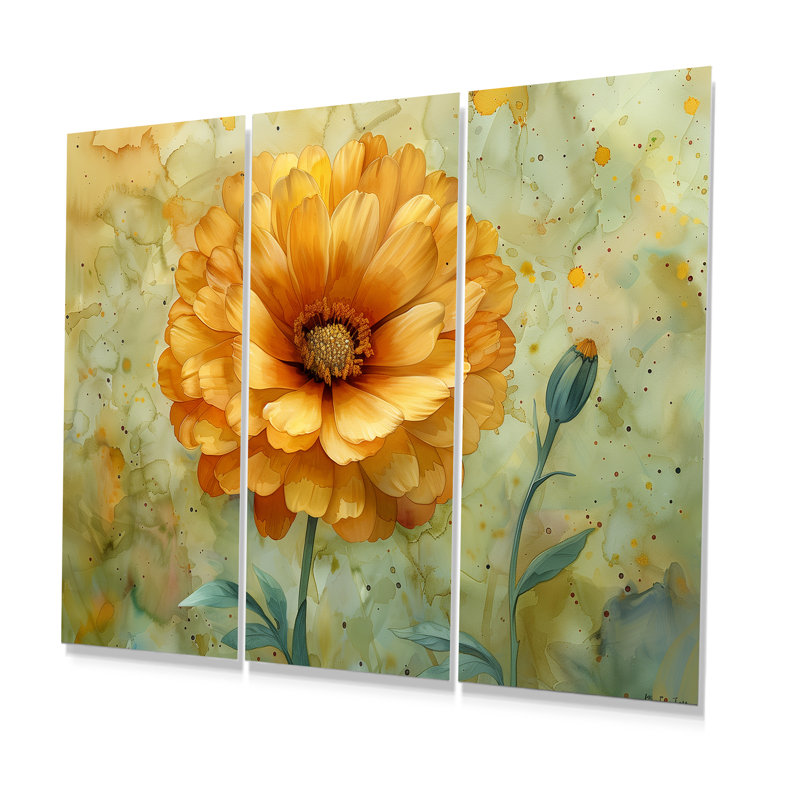 Jaune jaune vert Tender Bloom Marigold - ensemble d'art mural souci, H 28 po x l 36 po x P 1 po