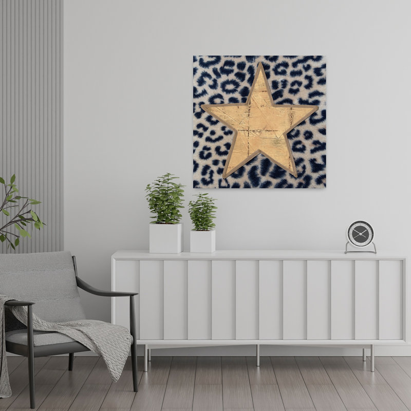 Rh 185.2 Leopardenfell Mit Goldenem Stern Klein Impression d'art mural contemporain abstrait, H 24 po x l 24 po