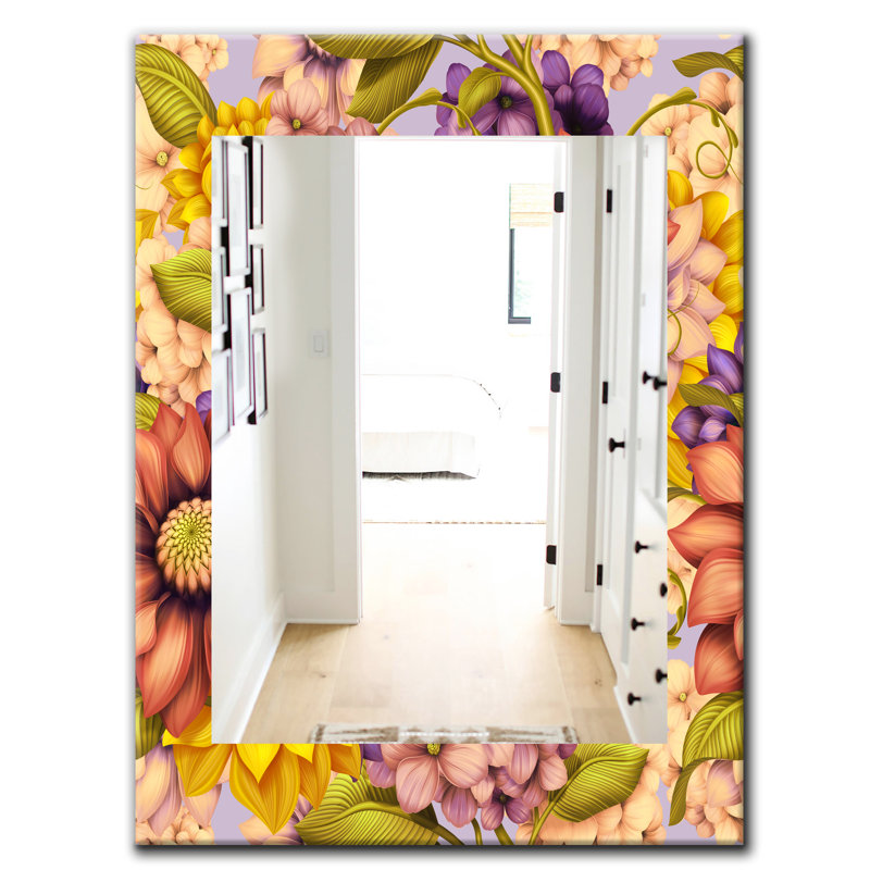Miroir mural à fleurs et sauvages rétro, H 39,4 po x l 29,5 po