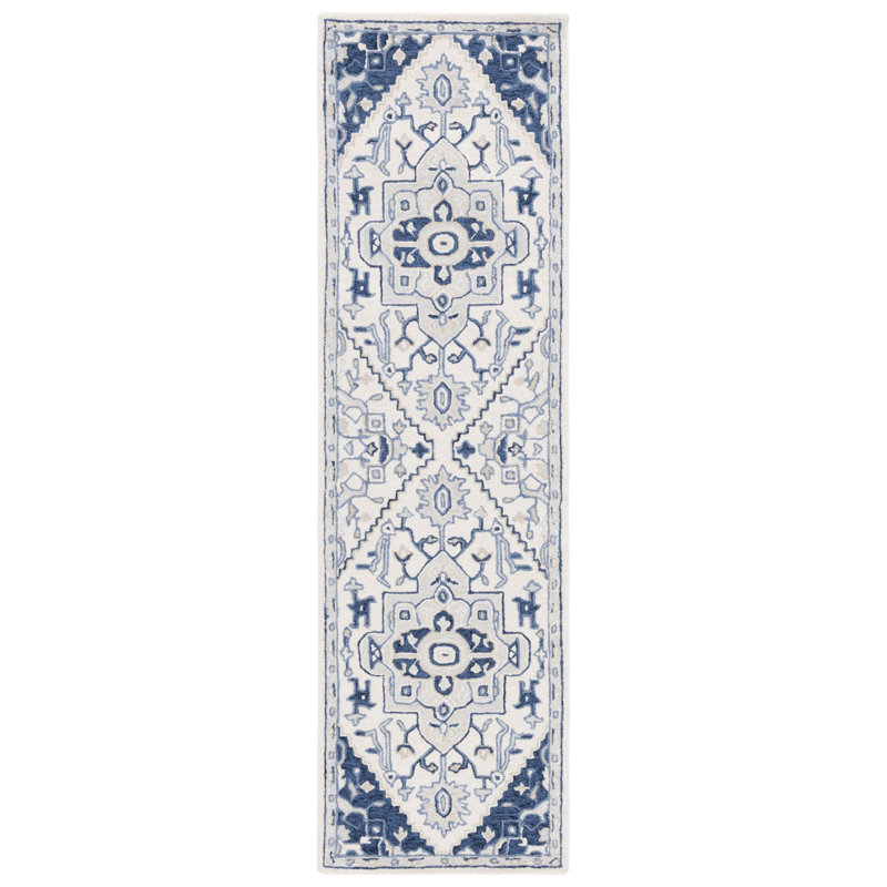 Lauren Ralph Lauren Hand Tufted Wool/Cotton Oriental Rug in Ivory/Navy, Rectangle 2' x 5'