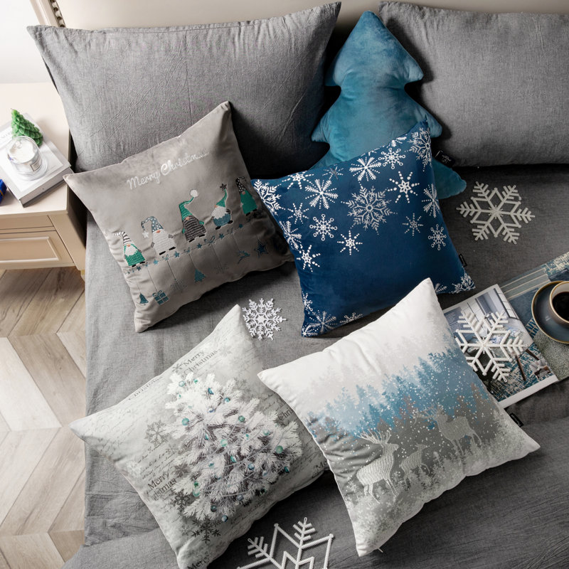 Merry Christmas Embroidered Velvet Throw Pillow Covers, Set of 4