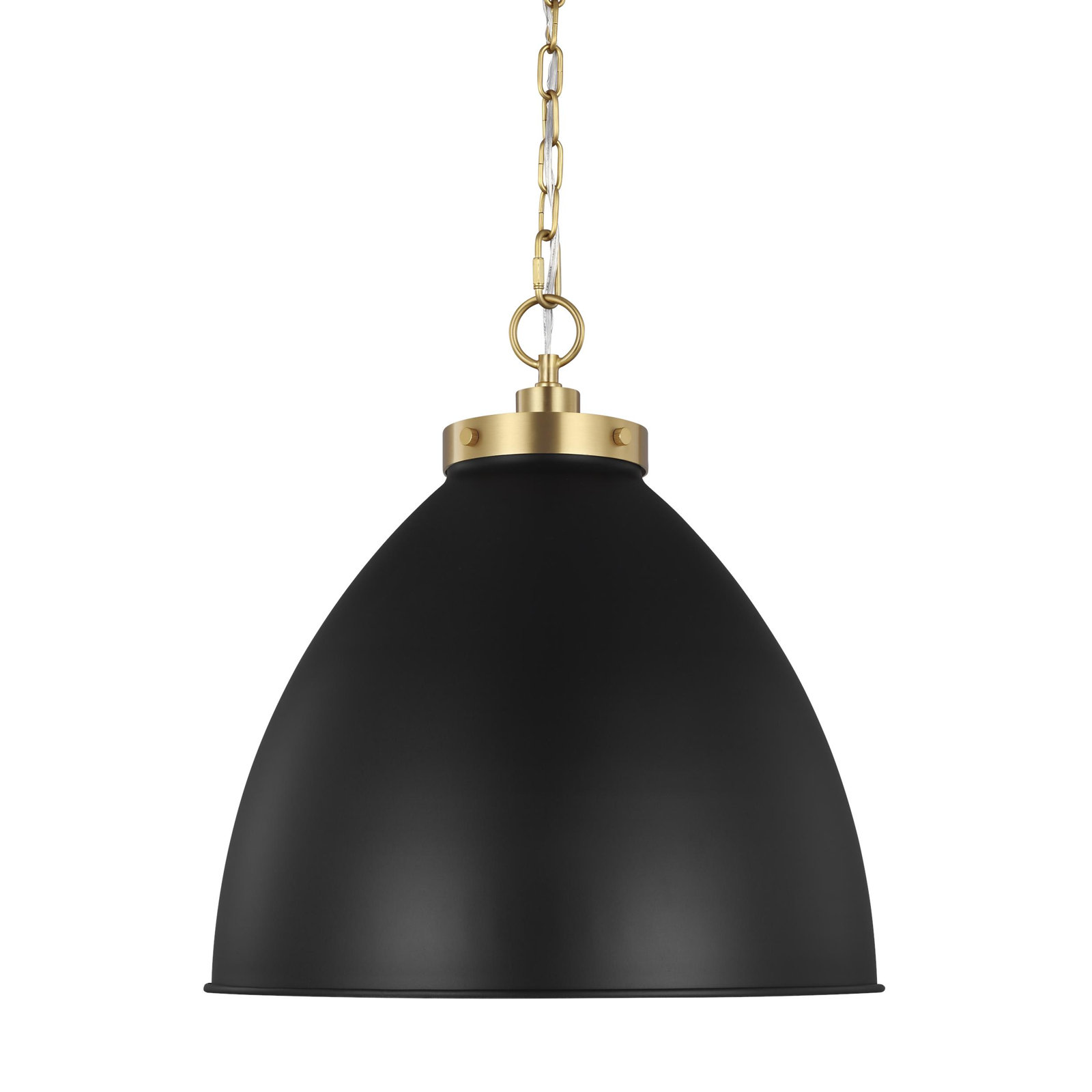 Single Light Metal Dimmable Pendant, Burnished Brass, Midnight Black, 19.5" H x 17.5" W x 17.5" D
