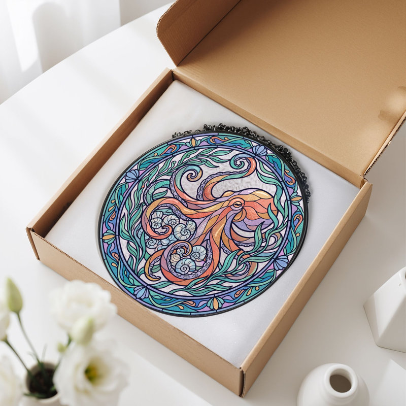 Panneau de vitrail Octopus Design - 7,8H, H 7,8 po