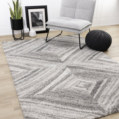 Tapis gris neutre à double losanges Defeo