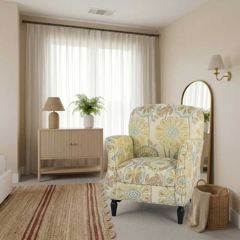 Chaise d'appoint moderne et ergonomique avec design tissé et pieds en bouleau, Beige / jaune
