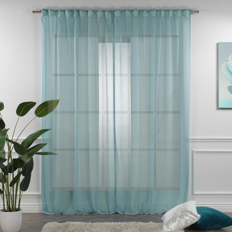 Extra Long Sheer Curtain Panels, 52" W x 63" L, Blue