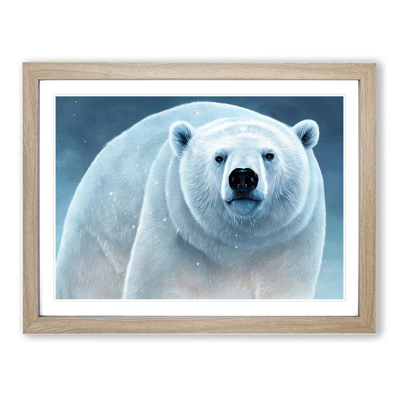 Marvellous Polar Bear - Single Picture Frame Print, 25cm H x 34cm W x 2cm D, Oak