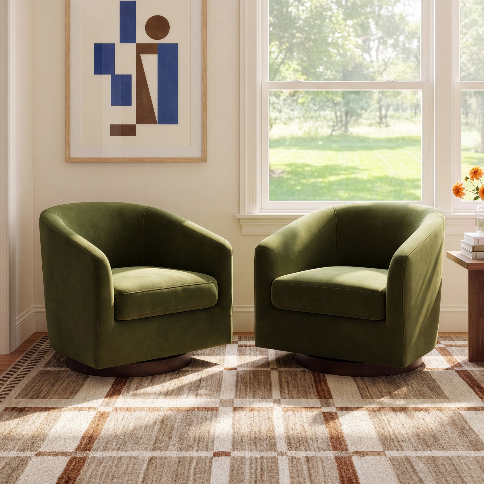 Bennett Swivel Barrel Chair, Bella Forest Performance Velvet