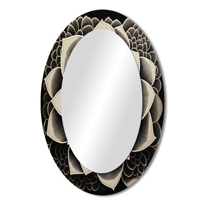 Minimal Succulent In Black And White I - Traditional Oval Wall Mirror