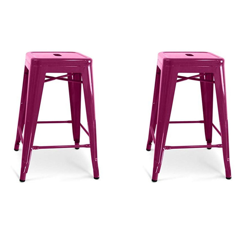 Cheryllynne Counter Stool with Metal Frame, Counter Stool (26" Seat Height), Purple