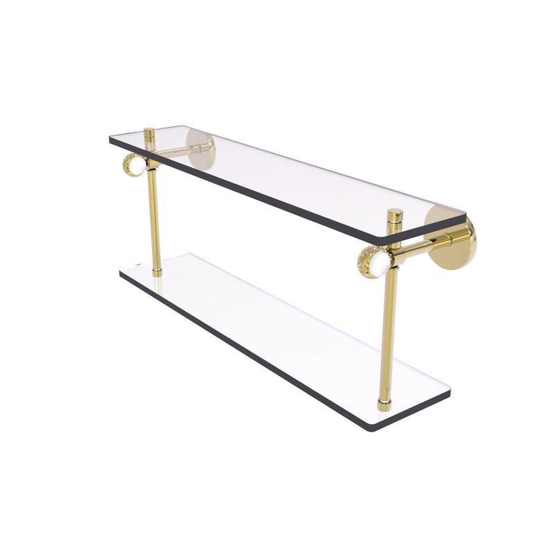 Tablette murale à deux niveaux en verre Margolis, Laiton non laqué, H 9,2 po x l 22 po x P 5,6 po