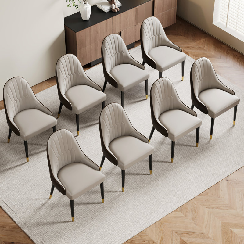 Frania Faux Leather Upholstered Solid Back Side Chair, Dark Brown/Beige, 8