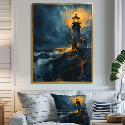 Décoration murale phare noir et bleu clair d'hiver