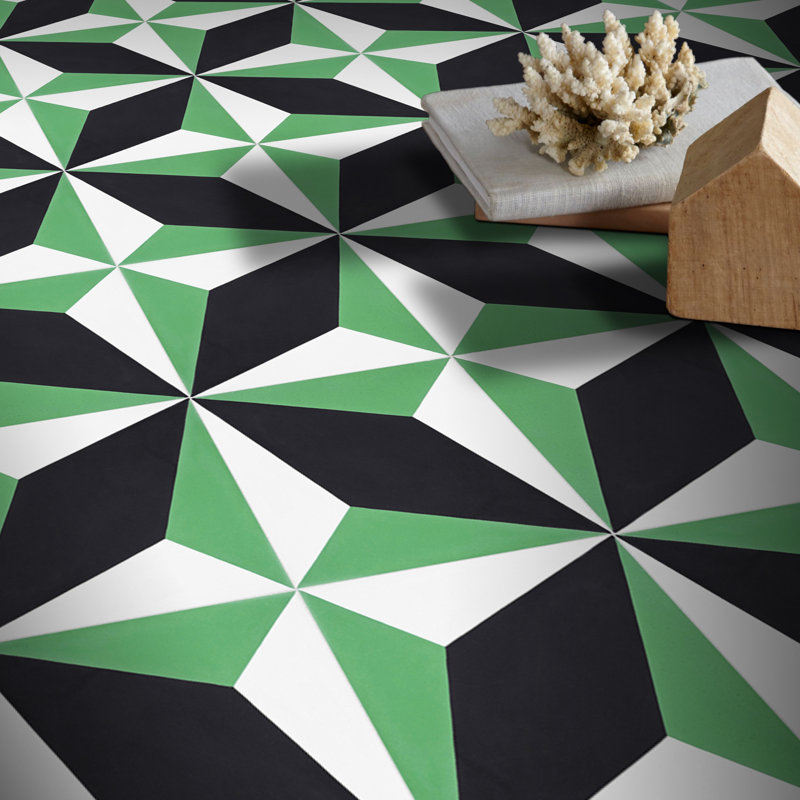 Diamond 8" x 8" Cement Patterned Wall & Floor Tile, Green/White