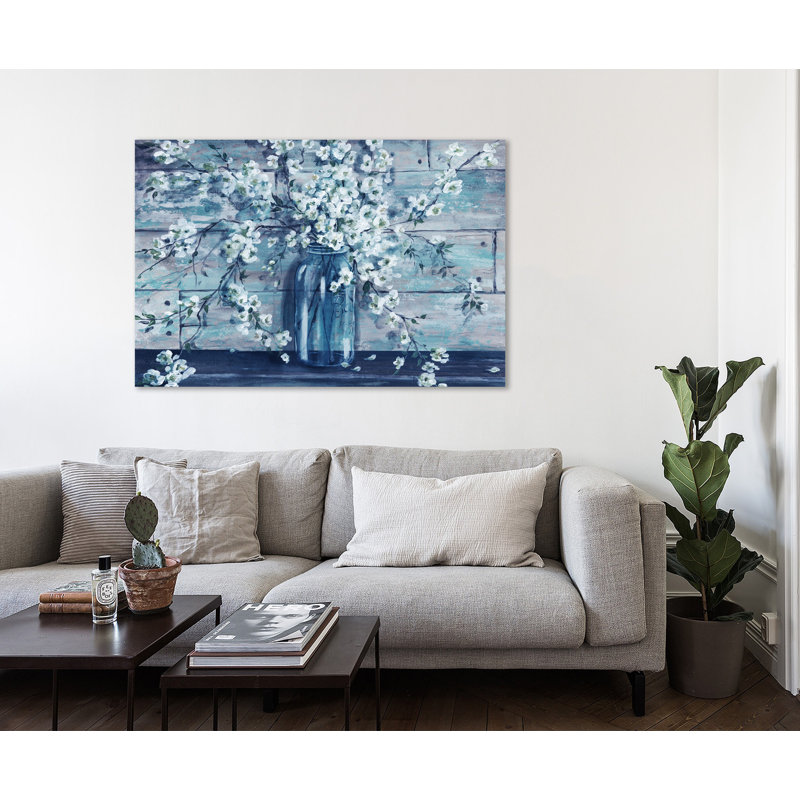 «Blossoms In A Mason Jar: Blue & White», toile tendue par Winston Porter, H 20 po x l 30 po x P 1,5 po