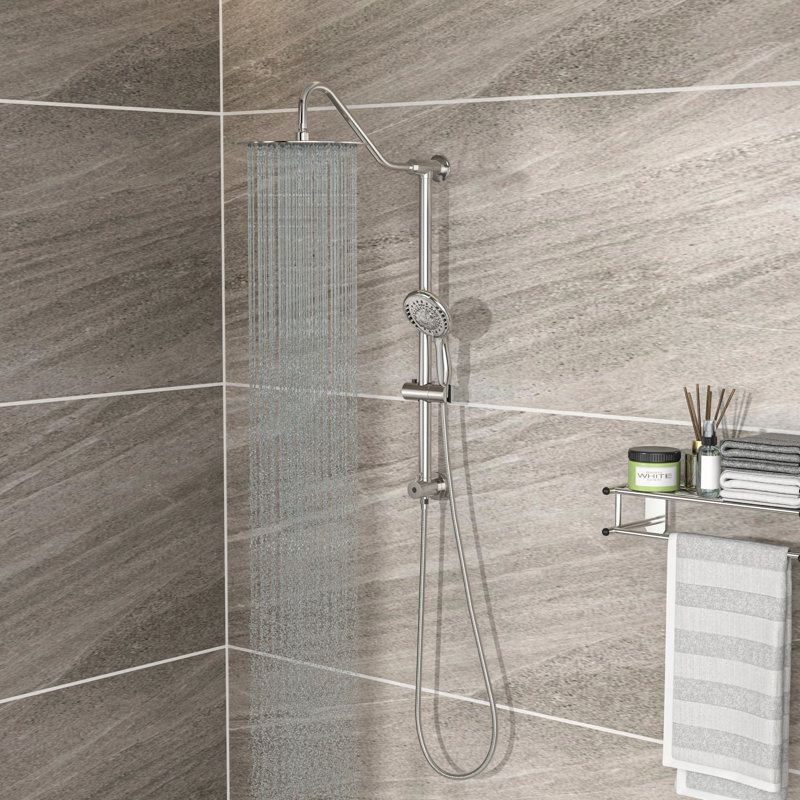 Brushed Nickel Shower Assembly - 10 Inch Round Top & Handheld 2 Heads, 5 Outlet Modes Massage, Bubbly, Rain, Rain&Bubbly, Rain&Massage Wall Mounted, G1/2 Inlet, Us Plumbing Fit For Spray Patterns