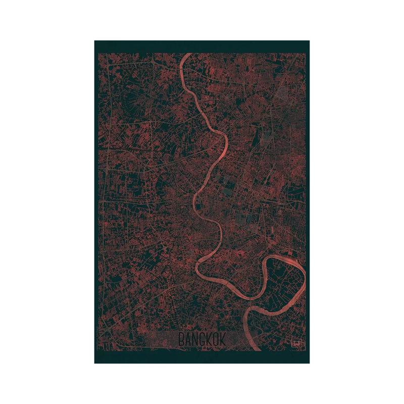 Bangkok Infrared Urban Blueprint Map by Hubert Roguski - Wrapped Canvas Print, 20.32 cm H x 30.48 cm W