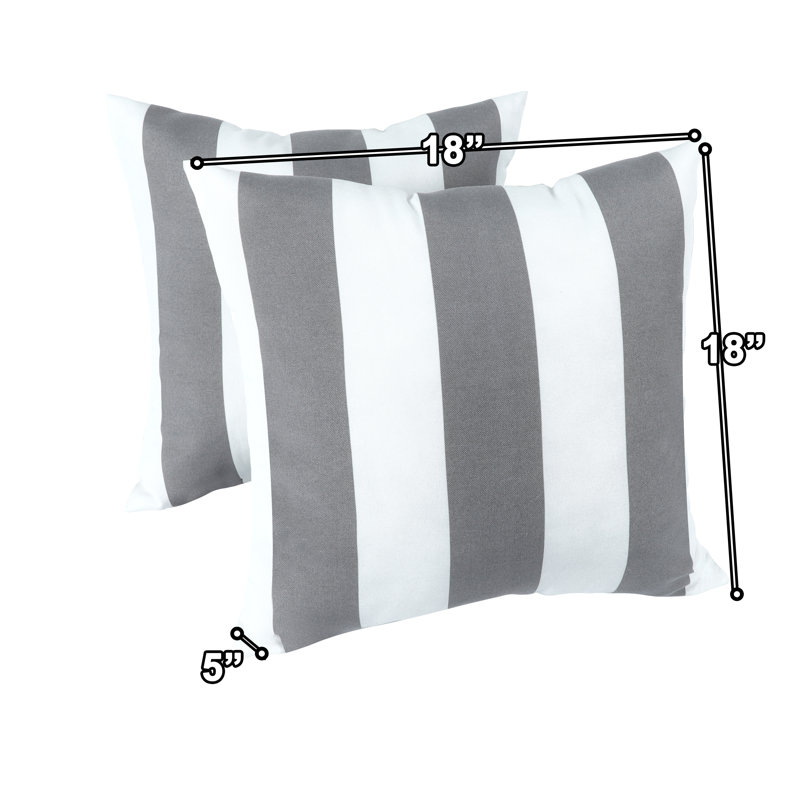 Ensemble de coussins d'extérieur imperméables 2,18 × 18 pouces, Rayures grises et blanches