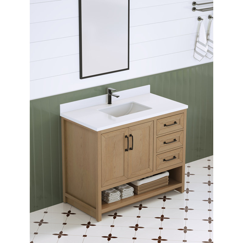 Ensemble de meuble-lavabo simple 42 po avec plateau en pierre blanche Maxbano