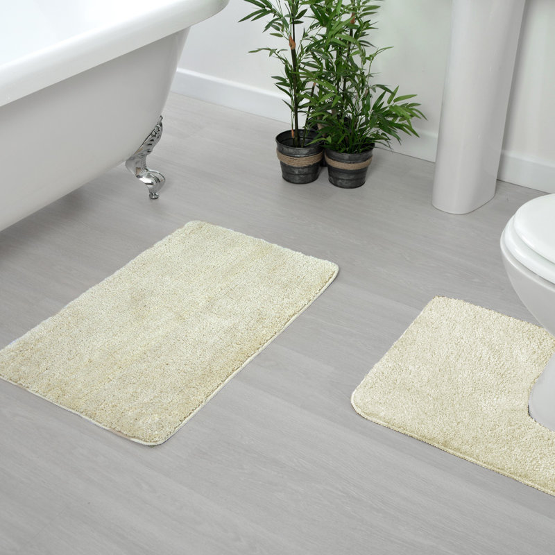 Allviya 2 Piece Bath Mat and Pedestal Mat Non Slip, Cream