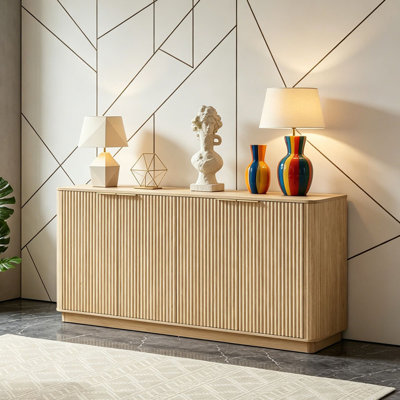 Buffet 63 "à rayures verticales avec rangement, forme ondulée, meuble télé, pour chambre à coucher, salon, couloir