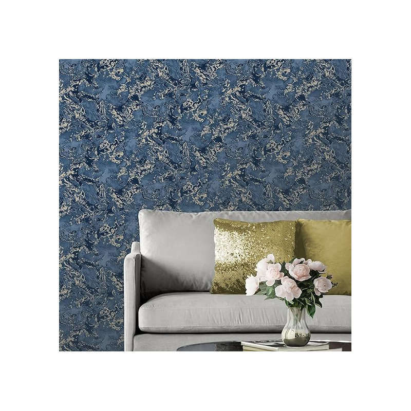 Ceiran 10m x 53cm Metallic Finish Wallpaper Roll, Blue