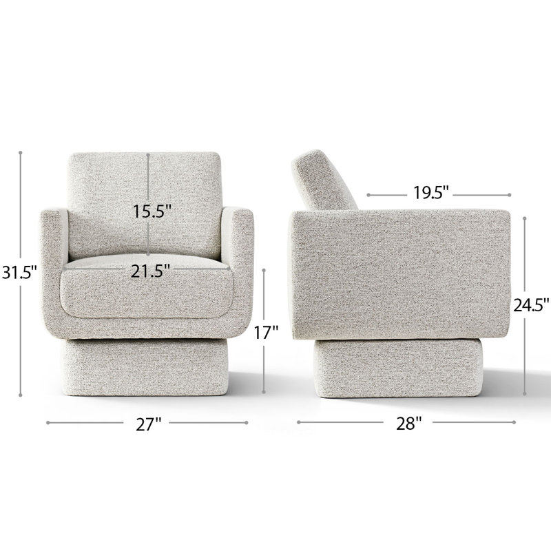 Beige Upholstered Swivel Barrel Accent Chair, White