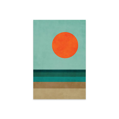 " Orange Sun Teal Brown Sea Beach Landscape I " by EmcDesignLab