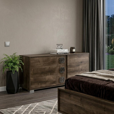 Commode double 66 po à trois tiroirs en bois brun