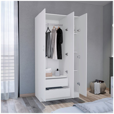 Armoire penderie H 71 po avec 3 portes et 2 tiroirs intérieurs, 3 portes