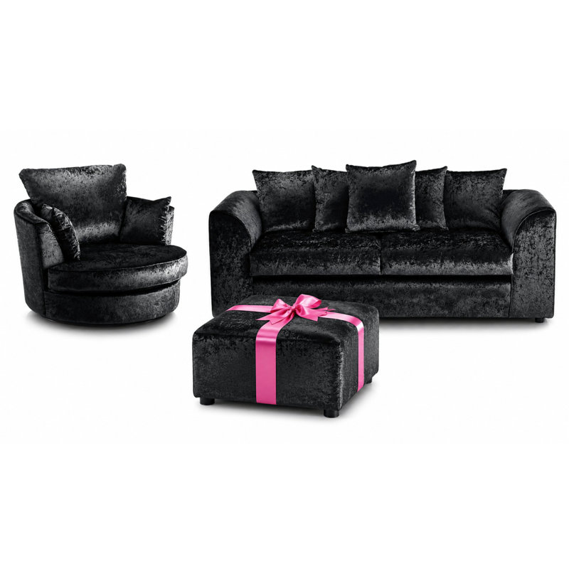 2 Piece Velvet Standard Living Room Set, Black